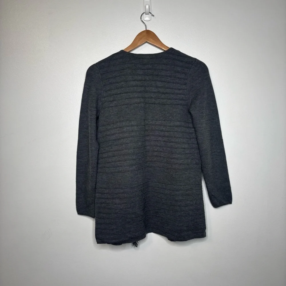 Talbots Petite Merino Wool Open Cardigan Fringe Gray Size SP